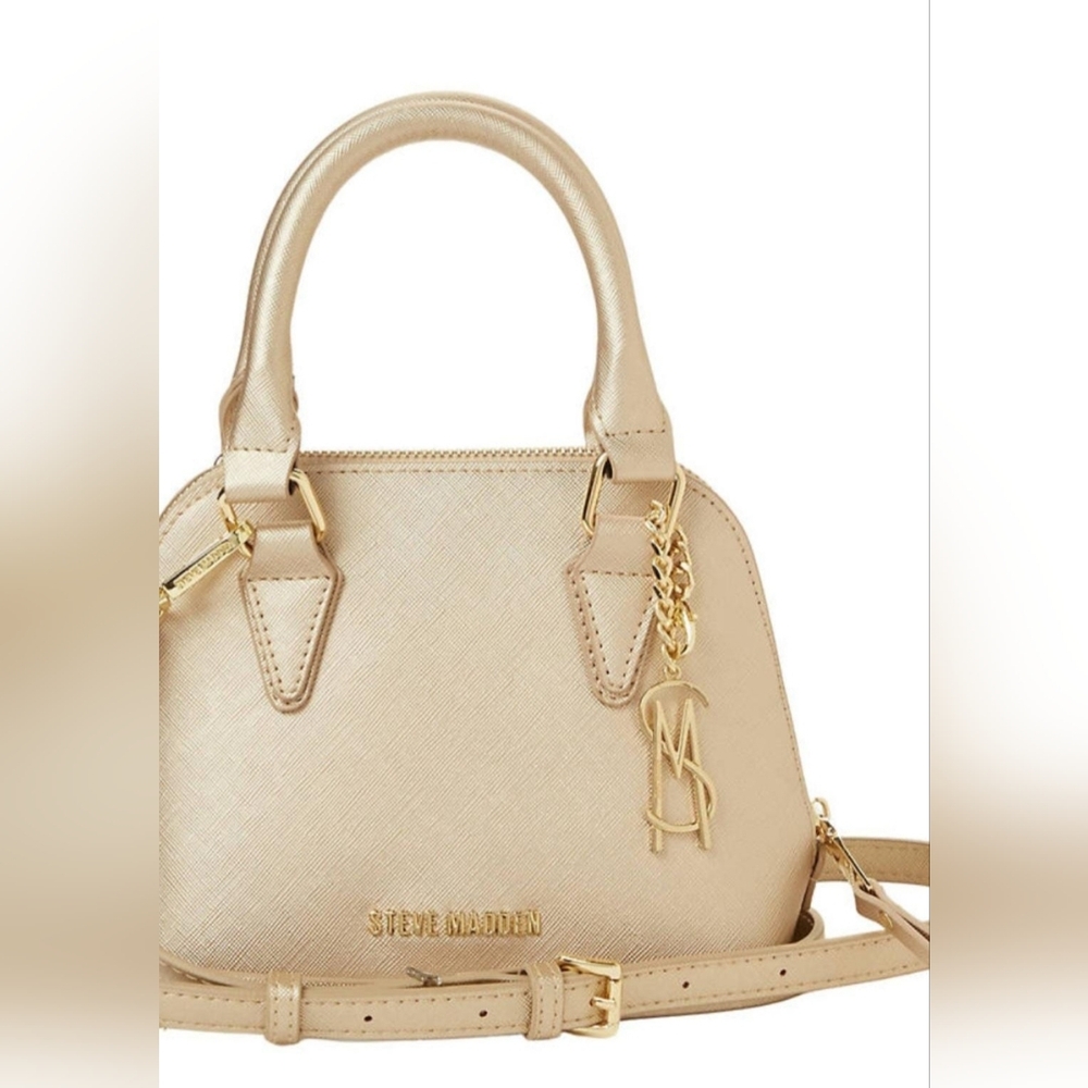 Steve Madden Mini Satchel Handbag Champagne Gold Structured Designer Crossbody